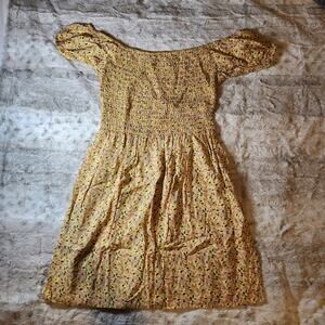 AUW Yellow and Pink Soft and Flowy Floral Rayon Mini Dress Size M